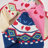 Blue Kids Heart Fair Isle Sweater