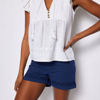 Navy Shorts with Ric-Rac Inlay