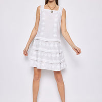 White Embroidered Square Neck Dress