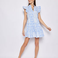Hydrangea Tropical Block Print Flutter Sleeve Flare Tunic