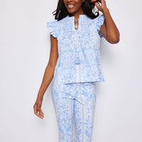 Hydrangea Tropical Print Flutter Sleeve Top