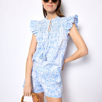 Hydrangea Tropical Print Flutter Sleeve Top