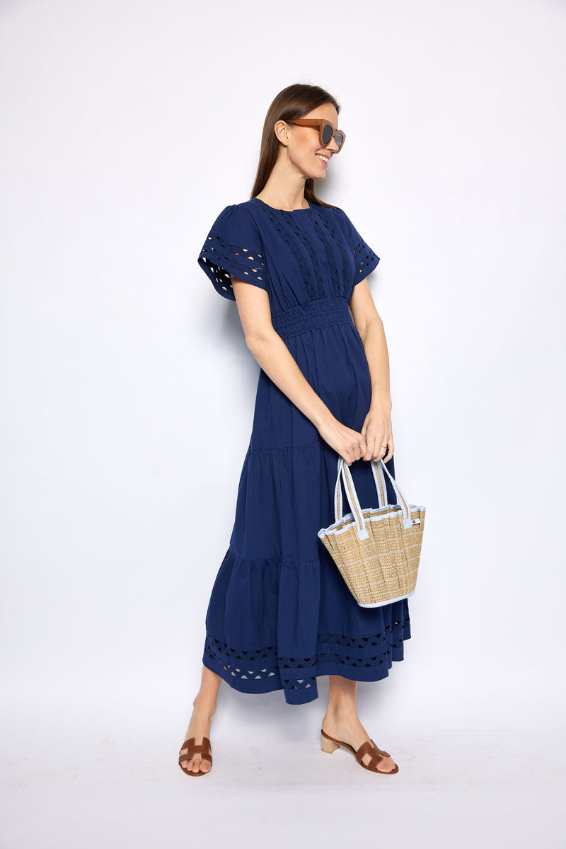 トップス THE SHISHIKUI RIBON / NAVY Navy Cinched Waist Midi Dress with Ric-Rac Inlay – Sail to Sable