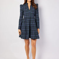 Blackwatch Plaid Long Sleeve Tunic Flare Dress
