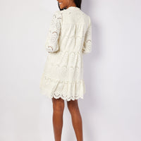 Ivory Eyelet Long Sleeve Cinched Waist Dress