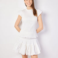 White Smocked Flutter Sleeve Top