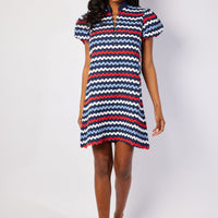 Red, White & Blue Ric-Rac Button Front Mini Dress