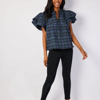 Blackwatch Tartan Ruffle Sleeve Top