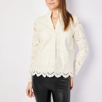 Ivory Eyelet Scalloped Hem Top