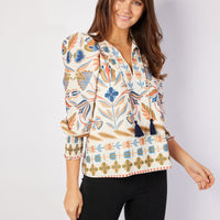Geo Floral Tassel Front Top