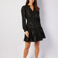 Black & Gold Lurex Smocked Waist Dress