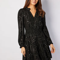 Black & Gold Lurex Smocked Waist Dress