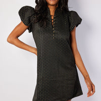 Black & Gold Jacquard Button Front Tunic Dress