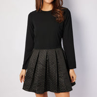 Black & Gold Jacquard Zip Back Mini Dress