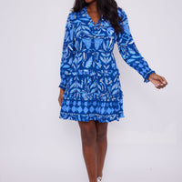 Geo Floral Long Sleeve Smocked Waist Dress