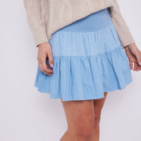 Chambray Smocked Waist Mini Skirt