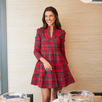 Red Plaid Long Sleeve Tunic Flare Dress