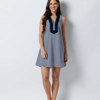 Navy & White Stripe Sleeveless A-Line Tunic Dress