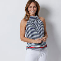 Navy & White Stripe Cowl Neck Top