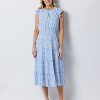 Animal Print Flutter Sleeve Midi Dress