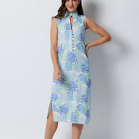 Coral Print Sleeveless Midi Tunic Dress