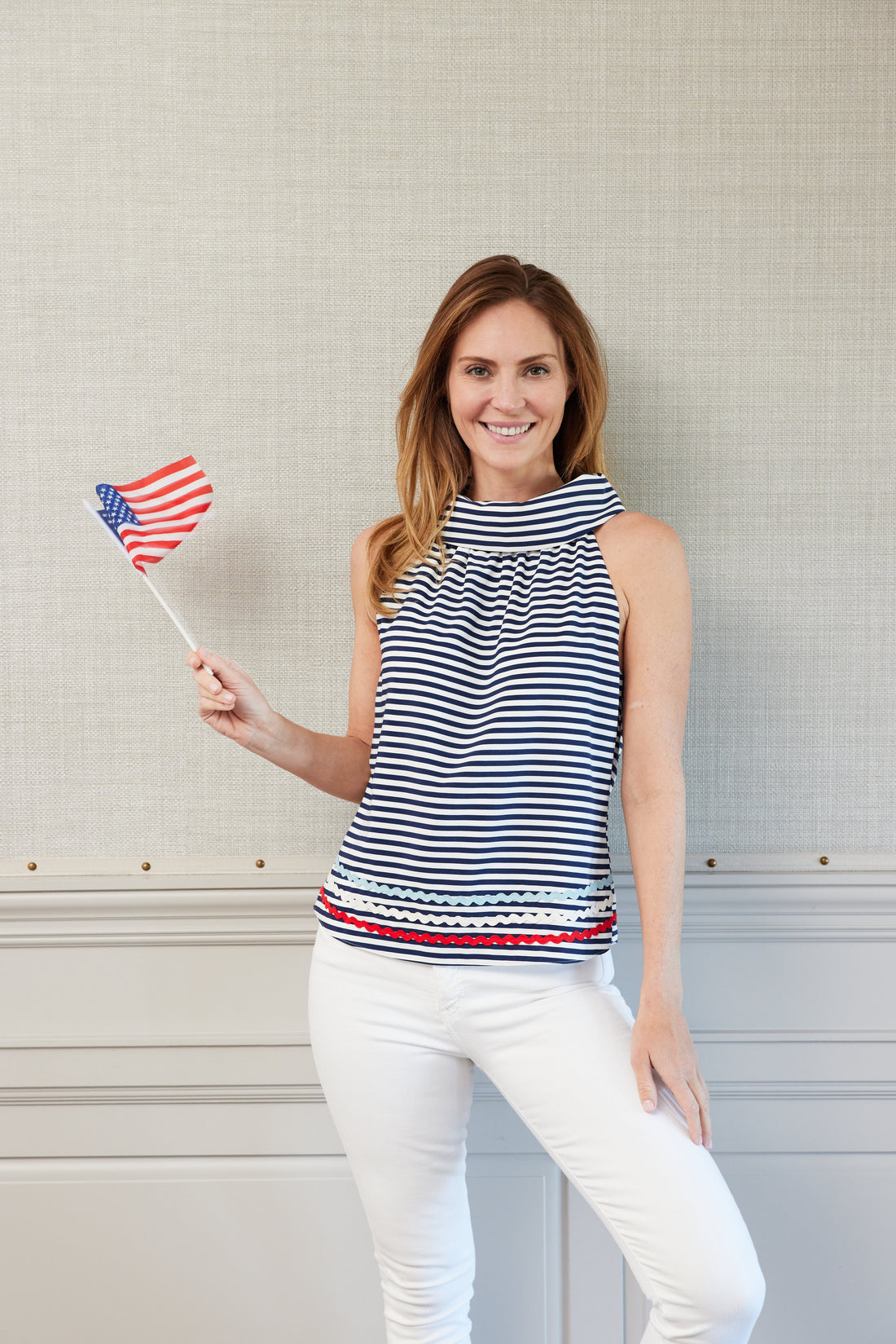 Navy & White Stripe Cowl Neck Top