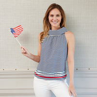 Navy & White Stripe Cowl Neck Top