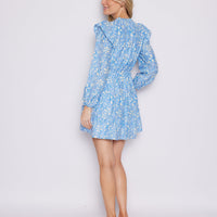 Periwinkle Floral Long Sleeve Ruffle Front Dress