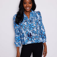 Fall Floral Long Sleeve Tassel Front Top