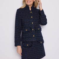 Navy Tweed Button Front Blazer