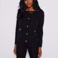 Black Button Front Pocket Cardigan