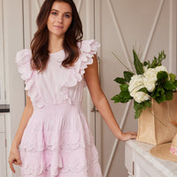 Blush Ruffle Front Scalloped Hem Mini Dress