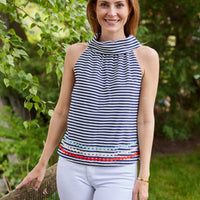 Navy & White Stripe Cowl Neck Top