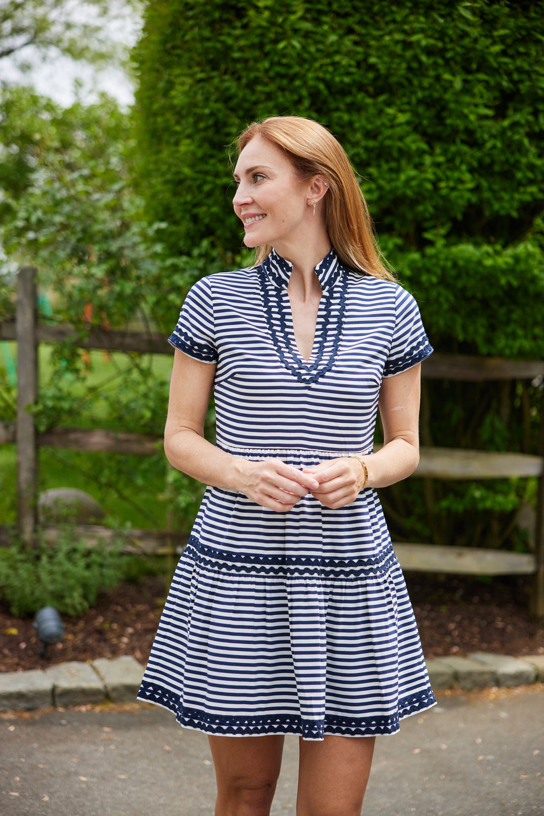 Navy & White Stripe Short Sleeve Fit & Flare Tunic Dress