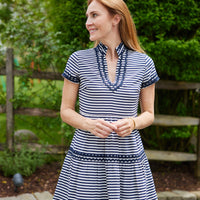 Navy & White Stripe Short Sleeve Fit & Flare Tunic Dress