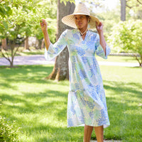 Coral Print Bell Sleeve V-Neck Dress