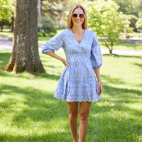 Hydrangea Eyelet V-Neck Button Front Dress