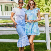 Hydrangea Eyelet Scalloped Hem Midi Skirt