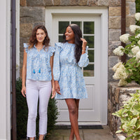 Periwinkle Floral Print Flutter Sleeve Top with Tassels