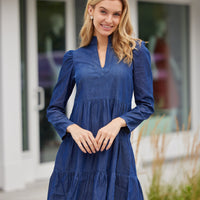 Dark Chambray Long Sleeve Tunic Flare Dress