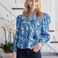Fall Floral Long Sleeve Tassel Front Top