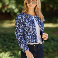 Batik Print/Navy Reversible Quilted Jacket