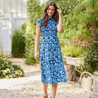 Fall Floral Smocked Bodice Midi Dress