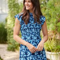 Fall Floral Smocked Bodice Midi Dress
