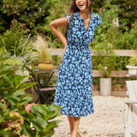 Fall Floral Flutter Sleeve Midi Dress