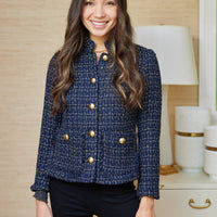 Navy Tweed Button Front Blazer