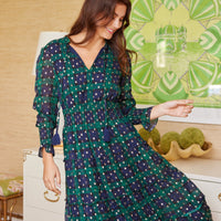 Blackwatch Lurex Clip Dot Smocked Waist Midi Dress
