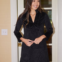 Black Long Sleeve Corduroy Tunic Dress