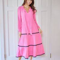 Bow Front Midi Dress with Ric-Rac