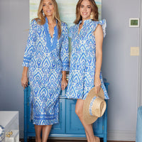 Ikat Print Long Sleeve Classic Midi Tunic